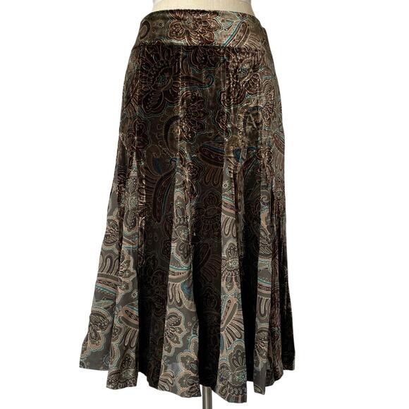 Y2K Whimsical Fairycore Skirt Size 8 Velvet Silk Pleated Paisley Midi Regal - Picture 1 of 7